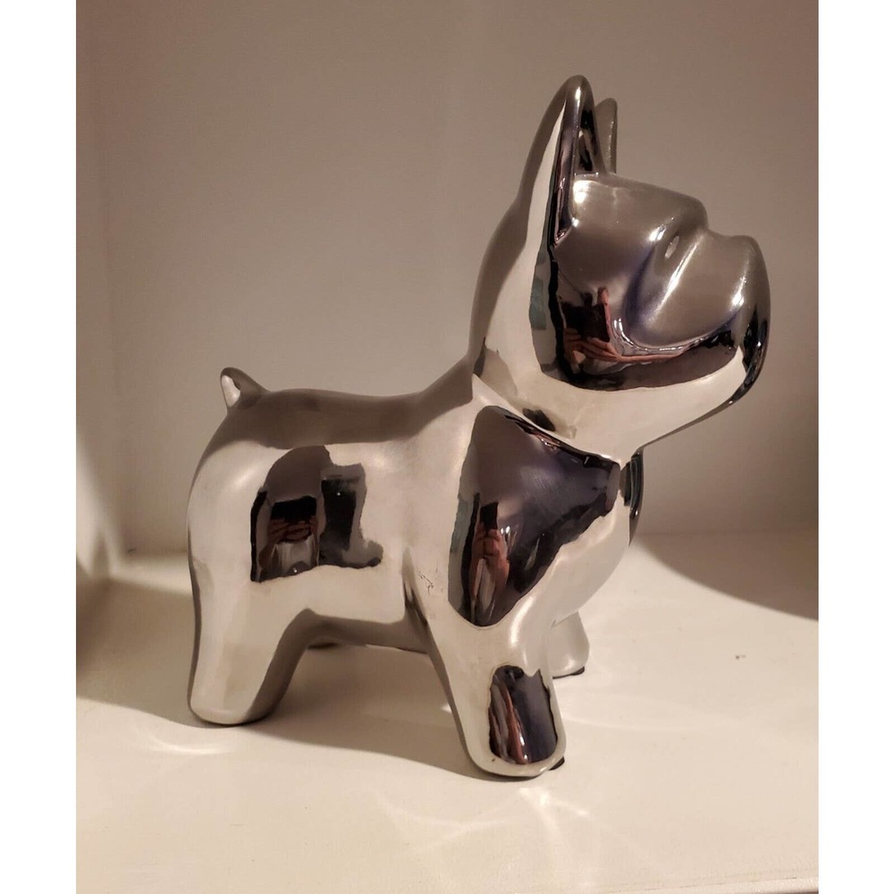8" Tall  Silver Ceramic English Bulldog Statue / Home or Office Decoration - Picture 2 of 4